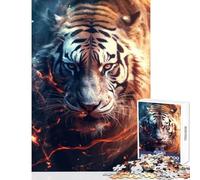 Jigsaw Puzzles1000 Pieces Tiger And Flames Home Decoration Toys Birthday Gift Hands-on Game Artists' Collection, Fine Arts Size 38x26cm