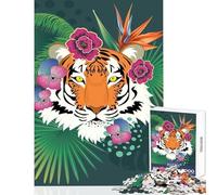 Jigsaw Puzzles1000 Pieces Tiger Head Tropical Plants Home Decoration Toys Birthday Gift Hands-on Game Artists' Collection, Fine Arts Size 50x75cm