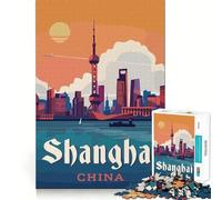 Jigsaw Puzzles1000 Pieces Travel to Shanghai Premium Cut Play Mind Exercise Toy Peace Fun Time Birthday Fun Gift (38x52cm)