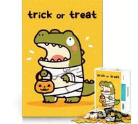 Jigsaw Puzzles1000 Pieces Trick Or Treat Alligator Mummy Clean Cut Piece Cognitive Skill Toy Calm Time Fun Christmas Art Display (38x52cm)