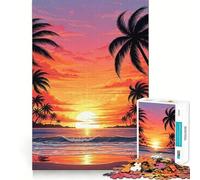 Jigsaw Puzzles1000 Pieces Tropical Beach Sunset with Palm Trees Clean Cut Piece Cognitive Skill Toy Calm Time Fun Christmas Art Display (50x75cm)