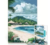 Jigsaw Puzzles1000 Pieces Tropical Beach with Thatched Roof Huts Clean Cut Piece Cognitive Skill Toy Calm Time Fun Christmas Art Display (50x75cm)