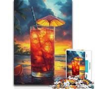 Jigsaw Puzzles1000 Pieces Tropical Drink at Sunset Beach Analysis And Logic Relax Games for And from 14 Years And over 50x75cm