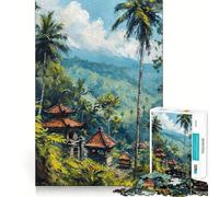 Jigsaw Puzzles1000 Pieces Tropical Landscape with Temples Painting Clean Cut Piece Cognitive Skill Toy Calm Time Fun Christmas Art Display (38x52cm)
