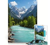 Jigsaw Puzzles1000 Pieces Turquoise River Flowing Through Mountain Landscape Premium Cut Play Mind Exercise Toy Peace Fun Time Birthday Fun Gift(38x26cm)