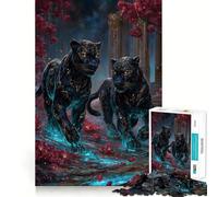 Jigsaw Puzzles1000 Pieces Two Black Panthers in Floral Landscape Premium Cut Play Mind Exercise Toy Peace Fun Time Birthday Fun Gift (38x52cm)