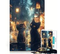 Jigsaw Puzzles1000 Pieces Two Cats in Rainy Cityscape Clean Cut Piece Cognitive Skill Toy Calm Time Fun Christmas Art Display (38x52cm)