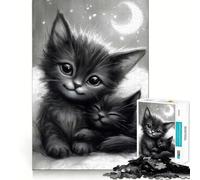 Jigsaw Puzzles1000 Pieces Two Cute Kittens Under The Moon Clean Cut Piece Cognitive Skill Toy Calm Time Fun Christmas Art Display(38x26cm)