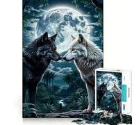 Jigsaw Puzzles1000 Pieces Two Wolf in Forest Moon Premium Cut Play Mind Exercise Toy Peace Fun Time Birthday Fun Gift(38x26cm)