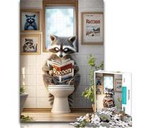 Jigsaw Raccoon Sitting on The Toilet Jigsaw Puzzles for Teenagers 1000 Pieces,for Educational Game Challenge Toy Unique Home Decor And Gifts 26x38cm