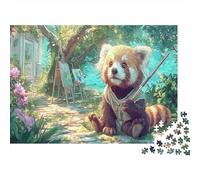 Jigsaw Red Panda Painting Outdoors Puzzle Fun Challenge Educational Toy, Wildlife Home Decoration Challenging, Great Gift Adults 38x26cm/1000pcs