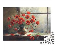 Jigsaw Red Poppies by A Sunlit Window Gift Puzzle - Scenery 1000 Pieces Fun Challenge Adults, Educational Game Home Decor 70x50cm/1000pcs