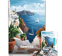 Jigsaw Santorini Greece Travel Poster Jigsaw Puzzles 1000 Pieces for Adults Teens,is Ideal As A Gift for The Whole Family Suitable for And 14 75x50cm