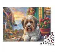 Jigsaw Shih Tzu Lies on Seaside Table Puzzle Fun Challenge Educational Toy, Pet Home Decoration Challenging, Great Gift Adults 70x50cm/1000pcs