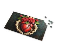 Jigsaw Skeletal Hands Hold A Vibrant Heart Adorned With Red Roses. Picture Puzzle Spot It Game For Kids Games For Kids 8-12(300PCS)