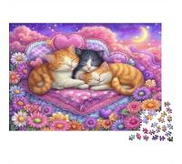 Jigsaw Sleeping Cats in Flower Bed Gift Puzzle - Animal 1000 Pieces Fun Challenge Adults, Educational Game Home Decor 52x38cm/1000pcs