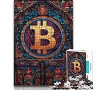 Jigsaw Stained Glass Bitcoin Adult Jigsaws 1000 Pieces Difficult,Decompressing Intellectual Educational Toy Secret Santa Gifts 50x75cm