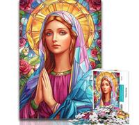 Jigsaw Stained Glass Virgin Mary 1000 Piece Jigsaw Puzzles for Adults,Stress Reliever Difficult Challenge Enhance Love between Couples 50x75cm