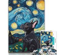 Jigsaw Starry Night Boston Terrier Jigsaw Puzzles for Teenagers 1000 Pieces,Family Game Stress Reliever Difficult Challenge Secret Santa Gifts 26x38cm