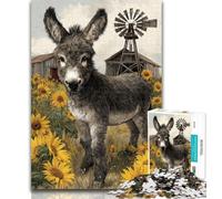 Jigsaw Sunflower And Baby Donkey 1000 Pieces Jigsaw Puzzle for Adults& Teens,Educational Game for Birthday, Chrismas for Ages 14+ 26x38cm