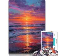 Jigsaw Sunset at Sea Jigsaw Puzzle 1000 Pieces for Adults,Toys Educational Games Stress Relieving Artists Collection, Fine Art 26x38cm