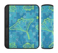 Jigsaw Texture Fish Green car seat Strap & Belt Covers,Release Stress to Your Neck and Shoulders,Cover Belt car seat for Sedan Airplane Most Cars accesorios para carro 2 Pack