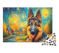 Jigsaw The German Shepherd Under The Starry Night Puzzle 1000 Pieces Adults Pet Men Women Educational Games Challenging 52x38cm/1000pcs