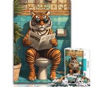 Jigsaw Tiger Sitting on The Toilet Jigsaw Puzzles for Teenagers 1000 Piece,Educational Games Home Decoration Deal As Gifts for The Whole Family 50x75cm