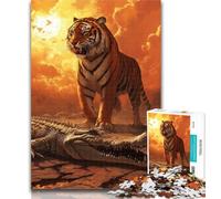 Jigsaw Tigers And Crocodiles Jigsaws Puzzles 1000 Pieces for Teenagers Gifts,Fun Activity for Home, Rainy Days Toys, Birthday Gifts 26x38cm