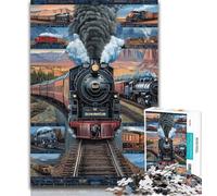 Jigsaw Train Collage Puzzles for Adults Teens 1000 Pieces,Educational Games Home Decoration Artists Collection, Fine Art 50x75cm