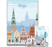 Jigsaw Travel to Riga Jigsaw Puzzles 1000 Pieces for Adults Teens,is Ideal As A Gift for The Whole Family Suitable for And 14 26x38cm