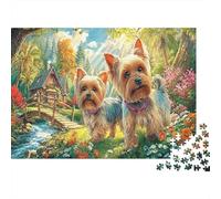 Jigsaw Two Yorkies in Garden Puzzle Fun Challenge Educational Toy, Pet Home Decoration Challenging, Great Gift Adults 38x26cm/1000pcs