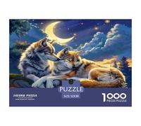 Jigsaw Wolf 1000 Piece Challenge Toy for Adults, Crescent Moon Starry Impossible Jigsaw Puzzles 1000 Piece Educational Game Puzzle Gifts 52x38cm/1000pcs