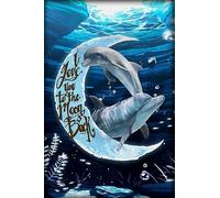 Jigsaw Wooden Puzzle 1000 Pieces Dolphin I Love You to The Moon and Back Sea Poster Jigsaw Puzzles Challenging Adult Suitable as Home Decoration Family Unzip Game or A Toy to Develop Intelligence
