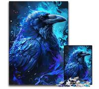 JigsawPuzzle 1000 Pieces for Adults Abstract Raven Blue Flames Wooden Jigsaw Puzzles for Travel Lovers Couples Challenging Toy 1000 PCS(75x50cm)