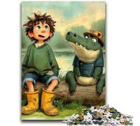 JigsawPuzzle 1000 Pieces for Adults Alligator And Boy Learning Educational Toy for Is Ideal As A Gift for The Whole Family 26x38cm
