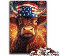 JigsawPuzzle 1000 Pieces for Adults American Flag Yak Toys Educational Games Stress Relieving Artists Collection, Fine Art 26x38cm