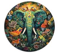 JigsawPuzzle 1000 Pieces for Adults Art Elephant Round Paper Puzzles Artwork Decor Intelligence Toy for Family Indoor Games (67.5x67.5cm)