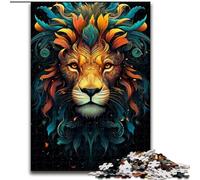 JigsawPuzzle 1000 Pieces for Adults Art Neon Lion Made of Wood, Unique DIY Home Decor Gift Idea 50x75cm Engaging Family Game Night Activity