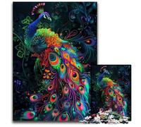 JigsawPuzzle 1000 Pieces for Adults Art Nouveau Neon Peacock Wooden Jigsaw Puzzles Home Decor Brain Teaser Game for Teenagers & Family Interaction 1000 PCS(75x50cm)