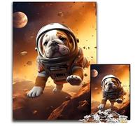JigsawPuzzle 1000 Pieces for Adults Astronaut Bulldog Puppy Wooden Jigsaw Puzzles for Adults Challenging DIY Brain Teaser for Teenagers 1000 PCS(75x50cm)