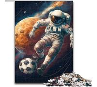 JigsawPuzzle 1000 Pieces for Adults Astronaut Playing Football Made of Wood, Fun Activity for at Home 50x75cm Brain-Challenging DIY Decorative Game, Family Interactive Toy