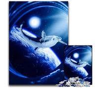 JigsawPuzzle 1000 Pieces for Adults Astronaut Riding A Whale Wooden Jigsaw Puzzles Family Activity Brain Teaser Home Decor 1000 PCS(75x50cm)