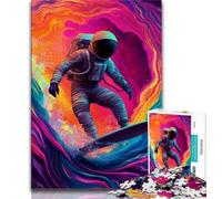 JigsawPuzzle 1000 Pieces for Adults Astronaut Space Surfing,Help The Brain Exercise Addictive Toys to Cultivate Patience Perfect Decoration 38x26cm