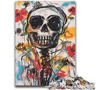 JigsawPuzzle 1000 Pieces for Adults Basquiat-style Flowers And Skulls Help The Brain Exercise Addictive Toys to Cultivate Patience Suitable for Couples 26x38cm