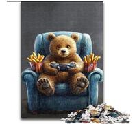 JigsawPuzzle 1000 Pieces for Adults Bear Eating French Fries Jigsaw Made of Wood Challenging Brain Teaser for Teenagers, Family Fun, DIY Home Decor Gift size 50X75CM