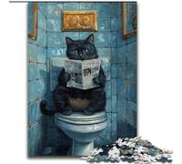 JigsawPuzzle 1000 Pieces for Adults Black Cat on Toilet Jigsaw Puzzle Made of Wood for Birthdays, Holidays & Home Decor size 50X75CM