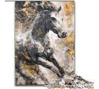 JigsawPuzzle 1000 Pieces for Adults Black Golden Horse, Stress Relief with Fully Interlocking Randomly Shaped Pieces for And 14 Years Old (Size 26x38cm)
