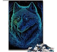 JigsawPuzzle 1000 Pieces for Adults Black Light Wolf Made of Wood, Fun Present & Activity for Home 50x75cm Brain Teaser, Adult Game, Family Interactive Activity