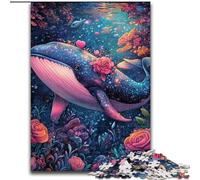 JigsawPuzzle 1000 Pieces for Adults Blue Whale And Flowers Made of cardboard, for Ages 14+ size 38x26CM Brain Teaser Game for Teenagers, Perfect